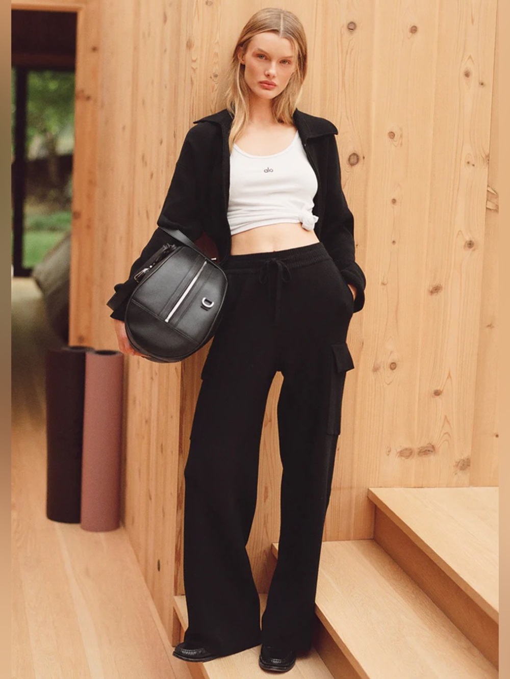 ALO Yoga Black Scholar Knit High Waist Cargo Pant